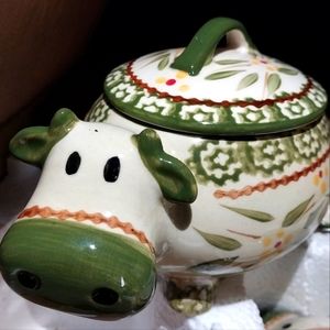 GREEN COW COVERED BOWL SET Temp-Tations Oven Stoneware Casseroles D5